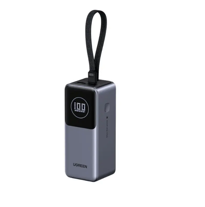 Acumulator Extern Ugreen PB723 | 20000mAh, 130W, USB-C, USB-A, Cablu Retractabil, Gri