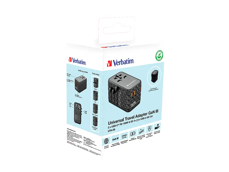 Adaptor Priza Verbatim 32121 | 100W, USB-C, Negru