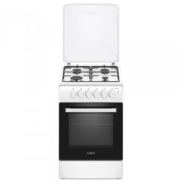 Aragaz SamusSM561APBS | 60cm, Alb, Timer, 50x63x86cm