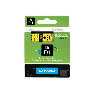 Banda de etichetare Dymo 40918 | 9mm, negru/galben, original