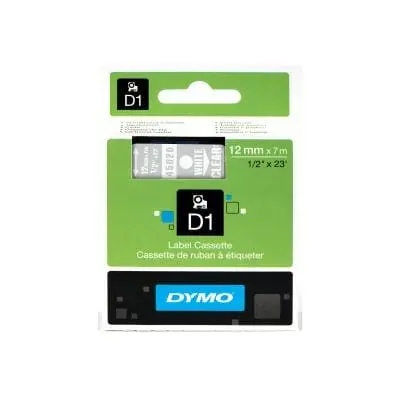 Banda de etichetare Dymo 45020 | Transparenta, Text Alb, 12mm x 7m