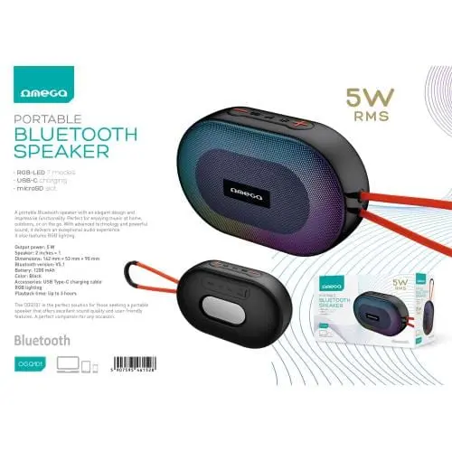 Boxă Bluetooth Omega OGQ101 | 5W, RGB, Negru