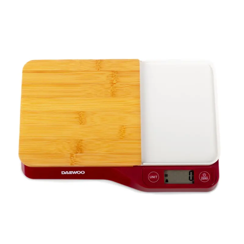 Cantar Bucatarie Daewoo DKS10R | 5kg, Tocator Bambus, LCD, Rosu