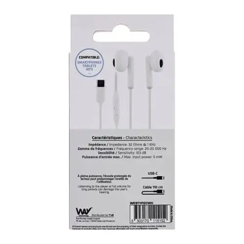 Căști In-Ear TnB WESTYPECWH | USB-C, Alb