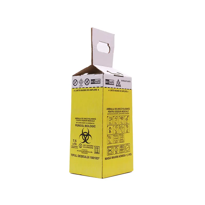 Cutii Biohazard pentru Incinerare cu Sac Galben