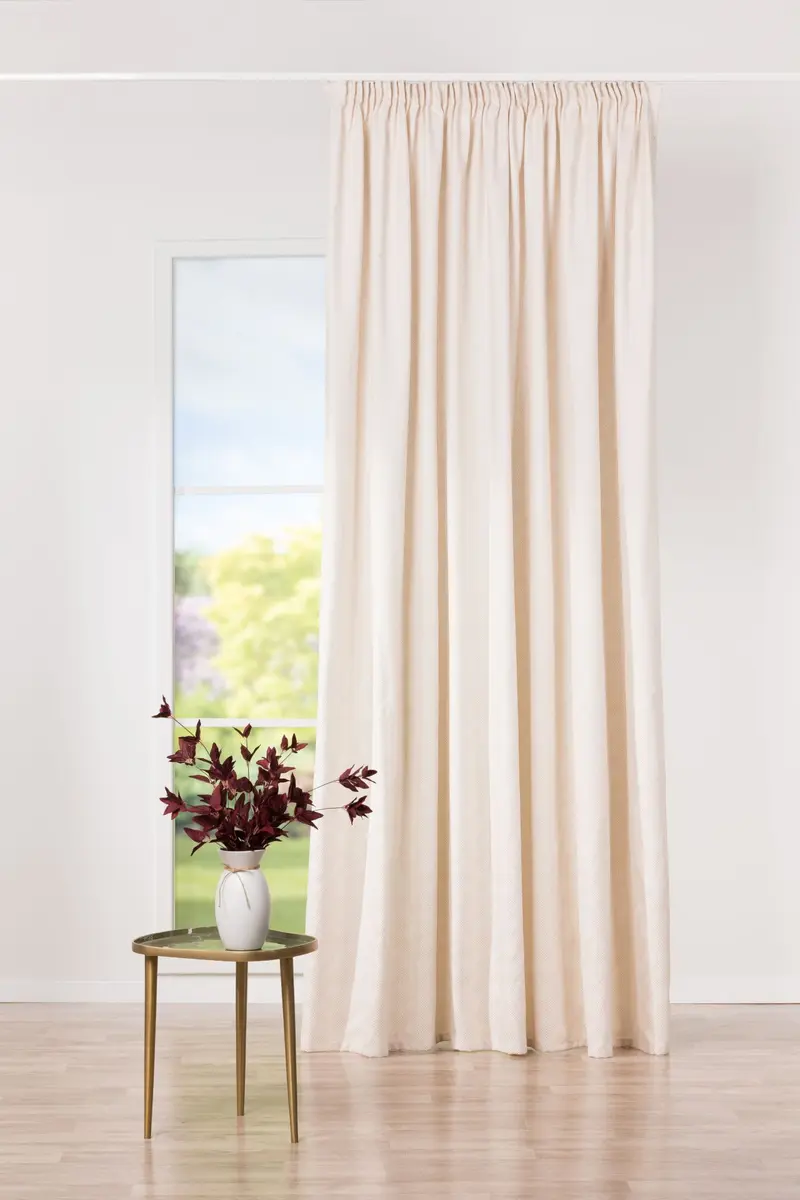 Draperie Paco V1, din material reciclat, crem, model geometric mărunt