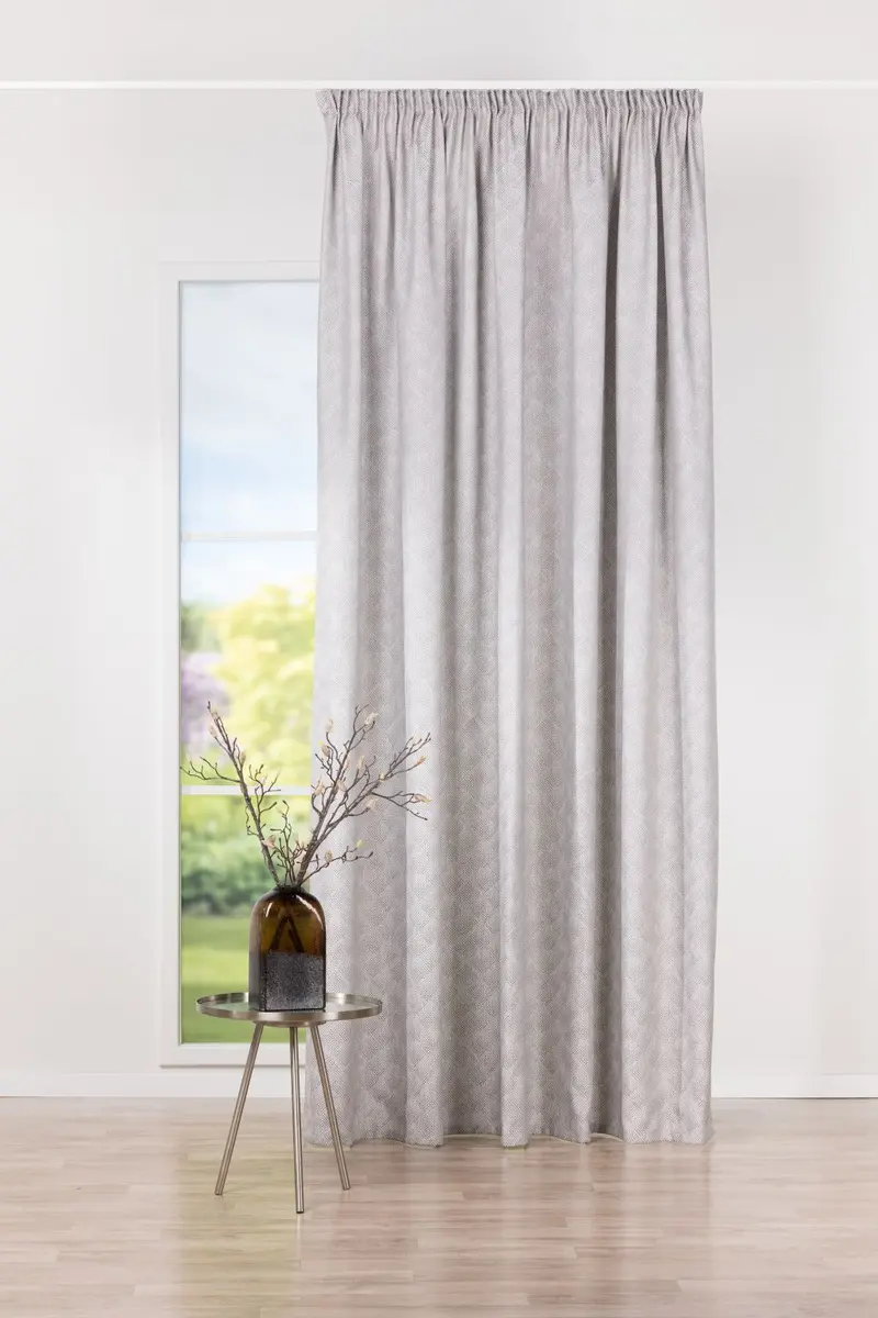 Draperie Paco V4, din material reciclat, gri, model geometric mărunt