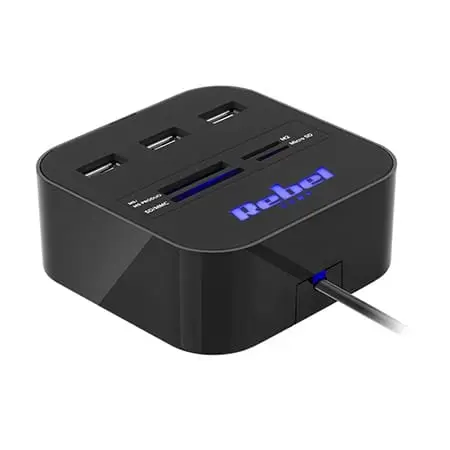 HUB Rebel KOM1020 | 3x USB 2.0, Cititor SD/MicroSD
