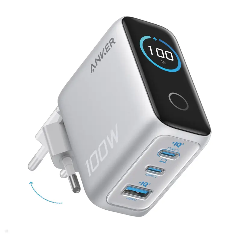 Incarcator Retea Anker B121BG41 | 100W, 2x USB-C, 1x USB-A, Smart Display