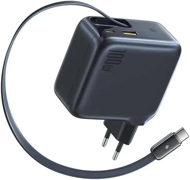 Incarcator Retea Baseus EnerCore CJ11 E0120M00 | 100W, 2x USB-C, 2x USB-A, Cablu Retractabil