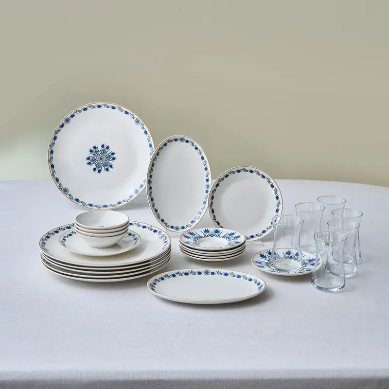 Iznik, 26 Piese, Set de mic dejun Pentru 6 persoane, Alb Multi