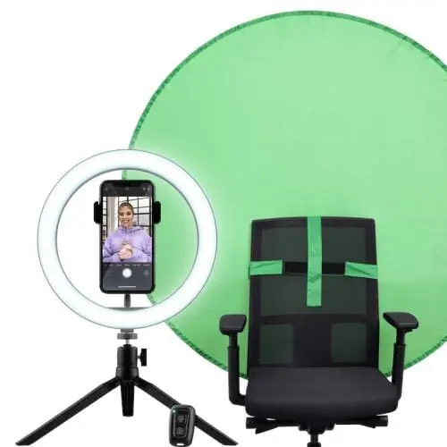 Kit Streaming Trust MAKU+ 24881 | Ring Light + Green Screen, 2-in-1