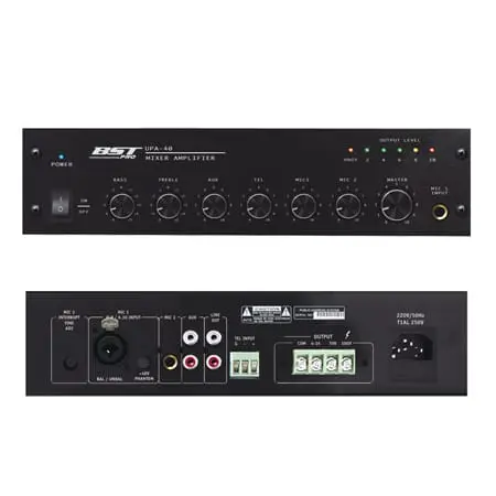 Mixer Amplificat BST UPA40 | 100V, 40W, 2 Mic Phantom +48V, AUX