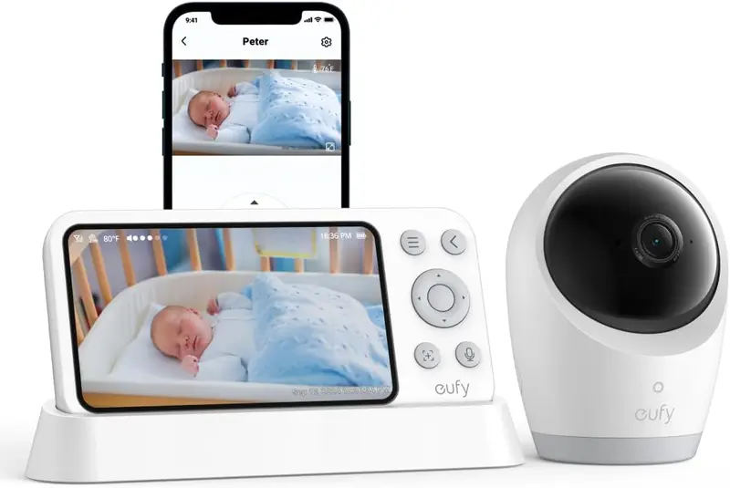 Monitor Baby Eufy E21 E8354321 | 4K UHD, Display 5'' 720p, Zoom 8X, Alb