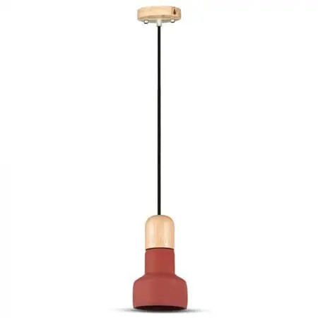 Pendul Tavan V-Tac SKU-3857 | E27, Lemn/Ciment, Rosu