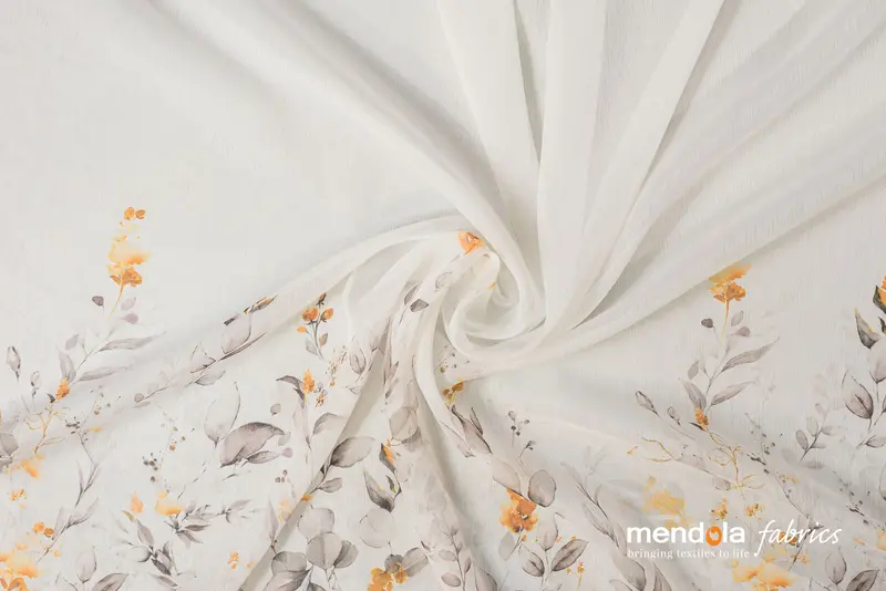Perdea Bettsy 03, voal cu model floral, muștar și gri