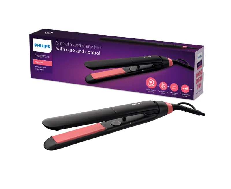 Placa de par Philips BHS376/00 | ThermoProtect, Placi cu cheratina, Negru