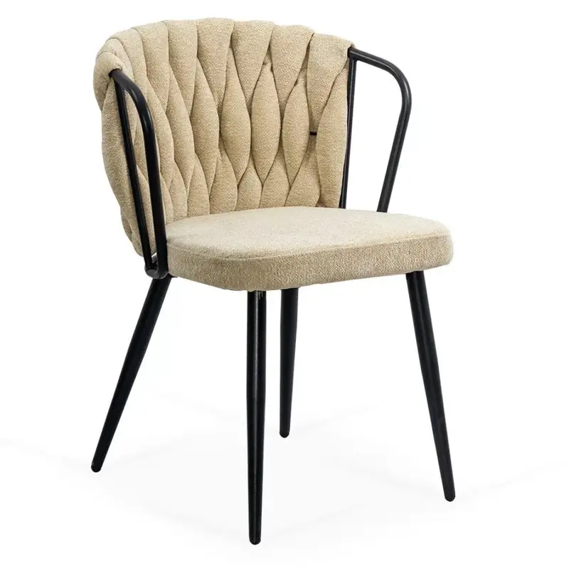 Scaun dining Doric, stofă împletită și oțel negru