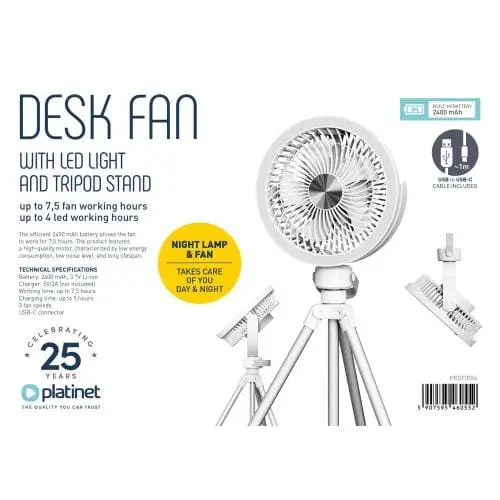 Ventilator Omega PRDF0556 | 2400mAh, Reîncarcabil, LED